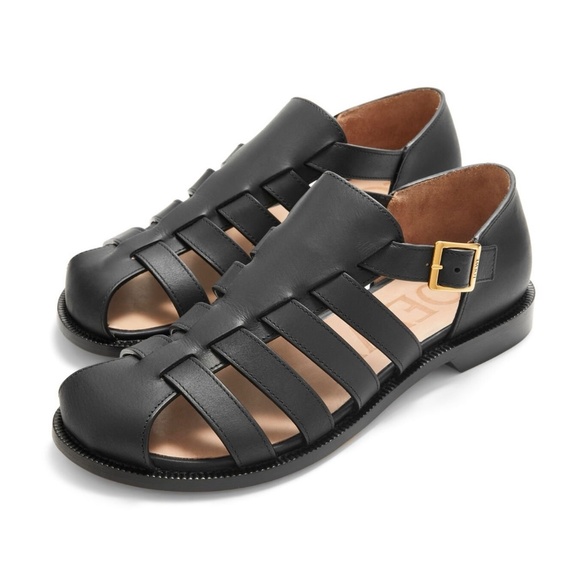 LOEWE Campo Fisherman Sandals in Black Calfskin Leather Size 39 - Picture 2 of 14
